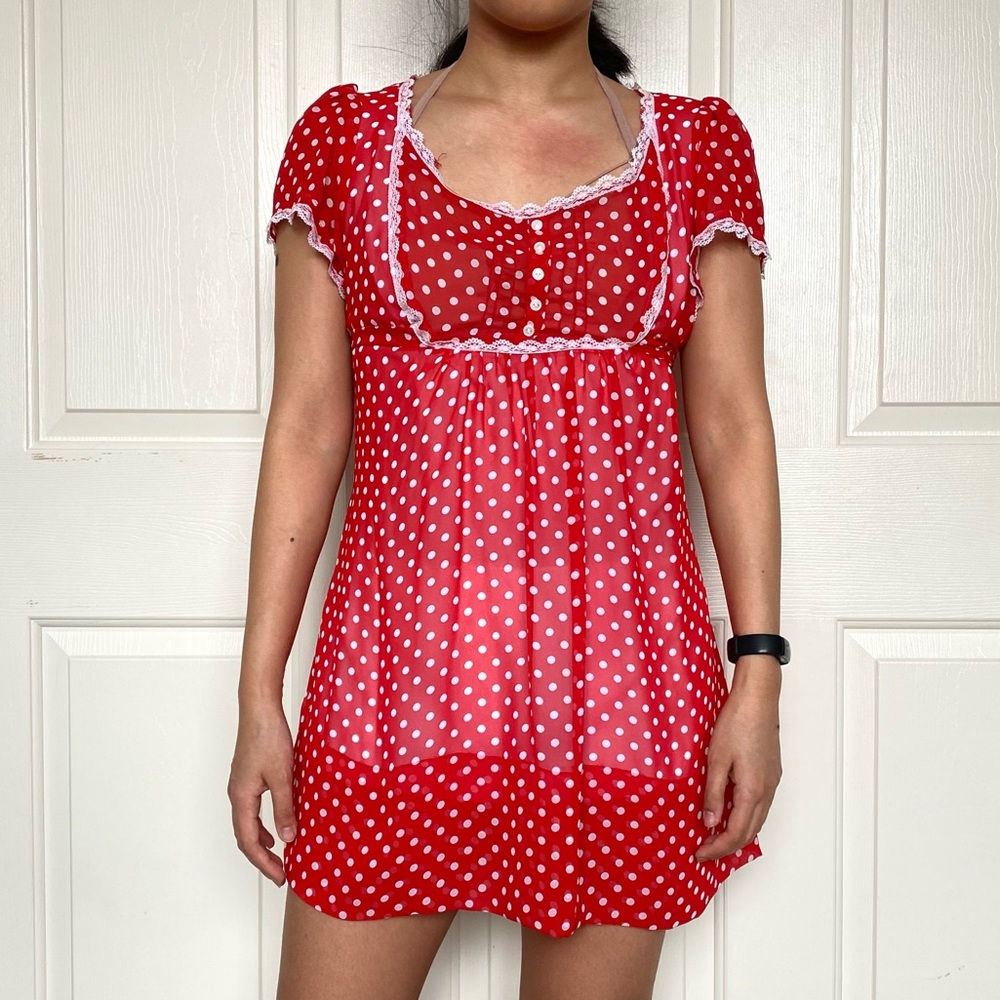 [SOLD] Red and White Polka Dot Babydoll Dress